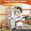 White Dressing Table Mirror Drawers Vanity Makeup Desk Stool Set With LED Lights