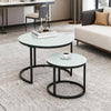 Nesting Coffee Table Set of 2, Marble-Effect Glass Round Side Tables, White