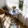 Mosaic Outdoor Side Table Round End Table Iron Accent Table Flower Plant Stand