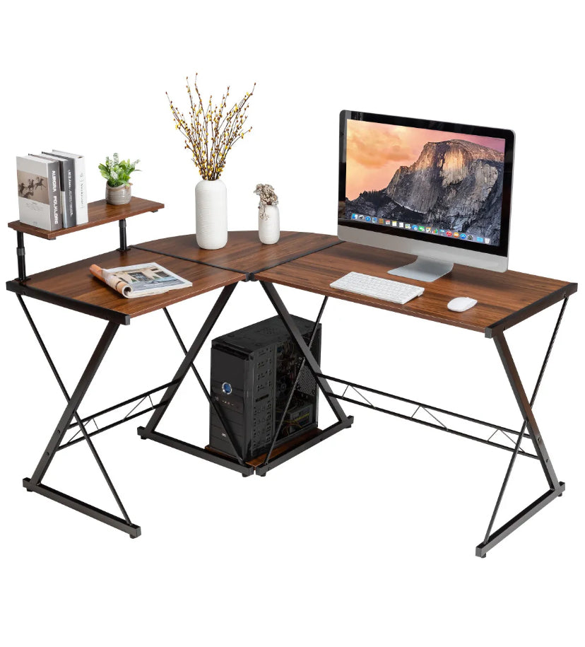 L-Shaped Corner Computer Desk PC Table Workstation W/ Monitor Stand ...