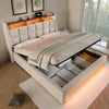 Upholstered King Bed w/ Remote LED & Type-C Port, Metal Slats, Linen, 135x190cm