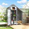 Garden Outdoor Wooden Tool Storage Shed With 3 Shelves, Firewood Rack, Grey