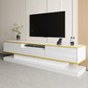 TV Stand 180cm White Gloss w/ Drawers & LED Lighting Compartment for Living Room
