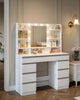 White Vanity Desk with LED Bulbs, Large Mirror, 9 Shelves Drawers Dressing Table