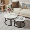 Set of 2 Nesting Coffee Table Marble Round Accent Tables Dual Pole Legs Lounge