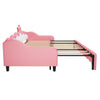 Single PU Leather Sofa Bed Daybed with LED Crown Headboard & Trundle 90x190cm