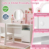 Kids Vanity Table Set LED Mirror Children Safe Wooden Dressing Table Storage