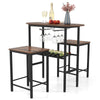Counter Dining Table with 2 Stools 3PCS Breakfast Bar Set Brown
