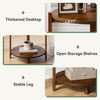 Solid Wood Round End Table Small Side Table with 2-Tier Storage for Living Room