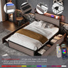 Single Bed Frame with LED Lights, 4 Drawers, Charging Station Metal Platform Bed
