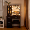 Dressing Table with LED Lights Mirror Stool Set Drawers Black Vanity Makeup Desk