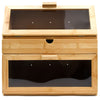 3 Compartment Bamboo Bread Bin Loaf Double Layer Storage Rack Box With Drawer