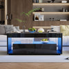 Black Coffee Table with LED Lights, 2 Storage Drawers & Glass Top, Centre Table