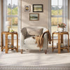 Round Solid Wood End Table, 2-Tier Farmhouse Wooden Side Table for Living Room