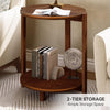 Solid Wood Round End Table Small Side Table with 2-Tier Storage for Living Room