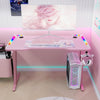 Pink Gaming Desk LED RGB Computer Table Workstation w/ Cup Holder Headphone Hook
