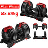 Black Adjustable Rotation Weight Gym Dumbbells 2 x 24kg - Pair Set (48KG Total)