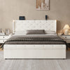 King Bed Storage Bed Frame w/ Diamond Tufted Headboard, USB-C Charging, Beige