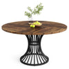 Round Dining Table 4-6 Seater, Rustic Wood Kitchen Dinner Table With Metal Base