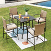 5 Pieces Patio Rattan Bistro Set Outdoor Bar Stool Set W/ 4 Chairs &1 Bar Table