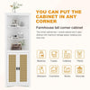 64" Farmhouse Corner Cabinet, 6-Tier Storage Cabinet with Barn Door & Shelves