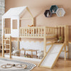3ft Kids Treehouse Bed High Sleeper with Slide, Roof Design 90x190cm, White+Wood