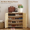 Bamboo Shoe Cabinet with Louvered Doors, 14 Pairs Footwear Cupboard for Hallway