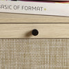 Rattan Bedside Table with Drawer and Shelf Wood Nightstand End Table Metal Frame