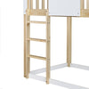 3ft Kids Treehouse Bed High Sleeper with Slide, Roof Design 90x190cm, White+Wood