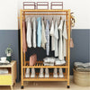 Bamboo Clothes Rail Garment Storage Coat Hat Hanging Shelf Rolling Trolley Stand