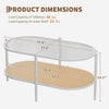 2 Tier Oval Rattan Coffee Table with Glass Top and Storage Shelf, Metal Frame