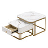 Coffee Table Nesting Set of 2 Side Table Golden Frame Marble Effects With Drawer