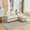 L-Shaped Pull Out Sofa Bed with Storage Corner Couch with USB, LED, Cup Holders