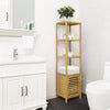 140cm Tall Bathroom Cabinet Freestanding Storage Unit w/ 3 Shelves Slim Cupboard