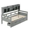 Platform Bed with Drawers & Bookcase 3ft Single Bed Household Bed 90x190cm, Grey