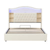 Upholstered Ottoman Storage Bed, 5ft King Size Bed Frame with LED & USB, Beige