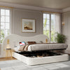 6FT Bouclé Super King Bed with Hydraulic Storage, USB Charging & Reading Lights