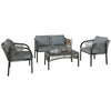 4 Piece Rattan Garden Furniture Set with Loveseat, Armchairs, Table, Grey