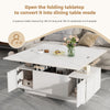 White Lift-Top Coffee Table with 2 Doors & Hidden Storage, Rectangular Table