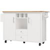 Kitchen Trolley Storage Islands & Carts with Extendable Rubberwood Worktop White