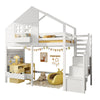 White Children's Bunk Bed 90x190cm w/ Safety Guard, Storage Stairs & Pine Frame