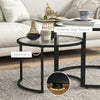 Glass Coffee Table Set of 2, Round Nest of Tables, Black