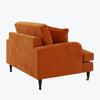 Orange Velvet Loveseat with Saddle Arms Wood Legs Foam Filled Traditional Style