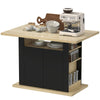 Kitchen Island with Storage Cabinet and Spice Rack, Black & Natural