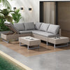Rattan Garden Furniture Set Patio 6-seater L-shape Sofa w/ Cushions Table Khaki