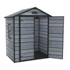 6X4.4FT Plastic Garden Shed Apex with Floor Window Lockable Door Wood Grain Grey