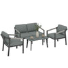 Aluminium Garden Furniture Set, 4 Seater Outdoor Patio Furniture, Black