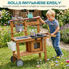 Wooden Mud Kitchen for Kids with Wheels, Stove, Stainless Steel Accessories