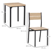3 Pcs Compact Dining Table 2 Chairs Set Wooden Metal Legs, Light Wood Grain