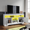 White TV Stand Cabinet Unit High Gloss Storage Doors with RGB LED 135cm Cupboard